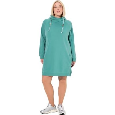 825247 Ulla Popken Damska sukienka dresowa, duże rozmiary, plus size, stójka, długi rękaw, kieszenie , zielony, 42-44 825247 Ulla Popken Damska sukienka dresowa, duże rozmiary, plus size, stójka, długi rękaw, kieszenie , zielony, 42-44