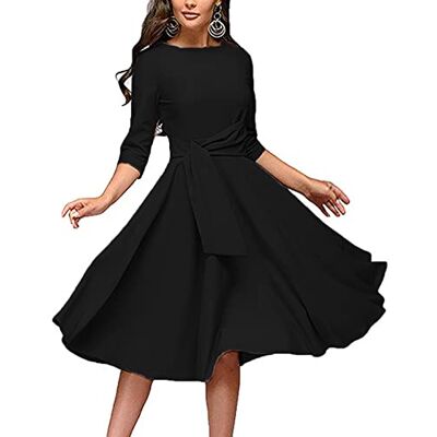 F0000-1003-Black-XL Elegancka damska sukienka Audrey Hepburn, okrągły dekolt, rękaw 3/4, bez rękawów, swing, sukienka o linii A, z kieszeniami F0000-1003-Black-XL Elegancka damska sukienka Audrey Hepburn, okrągły dekolt, rękaw 3/4, bez rękawów, swing, sukienka o linii A, z kieszeniami