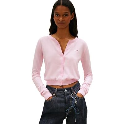 DW0DW20976TN9S Tommy Jeans Damski kardigan Tjw Essential Crew Neck Dw0Dw20976 Sweter, Różowy (PearPink), S DW0DW20976TN9S Tommy Jeans Damski kardigan Tjw Essential Crew Neck Dw0Dw20976 Sweter, Różowy (PearPink), S