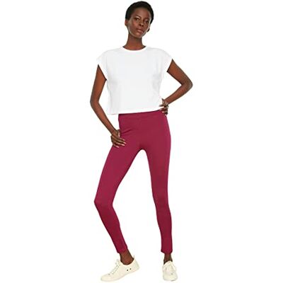 TWOAW20TA0047 Rajstopy z dzianiny z wysokim stanem, legginsy damskie z dzianiny, Ciemny fioletowy, M TWOAW20TA0047 Rajstopy z dzianiny z wysokim stanem, legginsy damskie z dzianiny, Ciemny fioletowy, M