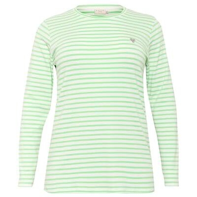 10580179 Kaffe Curve Plus Size Damska koszulka z długim rękawem w paski z dekoltem slim fit dla kobiet, Kreda/Zielona Szare Serce, L/du?y rozmiar 10580179 Kaffe Curve Plus Size Damska koszulka z długim rękawem w paski z dekoltem slim fit dla kobiet, Kreda/Zielona Szare Serce, L/du?y rozmiar