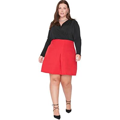 TBBAW23AZ00024 Trendyol Damen Mini A-Linie Plisseerock Webstoff Große Größen Rock spódnica-spodnie damskie, czerwony, 46 TBBAW23AZ00024 Trendyol Damen Mini A-Linie Plisseerock Webstoff Große Größen Rock spódnica-spodnie damskie, czerwony, 46