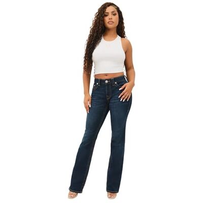 208793 True Religion Damskie spodnie jeansowe Becca Mid Rise Bootcut Crystal Flap Single Needle Stitching Peak Spot Jeans Pant, Ulepszenie indygo, 32 208793 True Religion Damskie spodnie jeansowe Becca Mid Rise Bootcut Crystal Flap Single Needle Stitching Peak Spot Jeans Pant, Ulepszenie indygo, 32