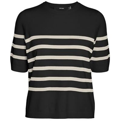 10306829-4460114 VERO MODA Vmsaba Plain Ss sweter z okrągłym dekoltem Ga Noos sweter z dzianiny, Czarne/paski: w brzozowy, XS 10306829-4460114 VERO MODA Vmsaba Plain Ss sweter z okrągłym dekoltem Ga Noos sweter z dzianiny, Czarne/paski: w brzozowy, XS