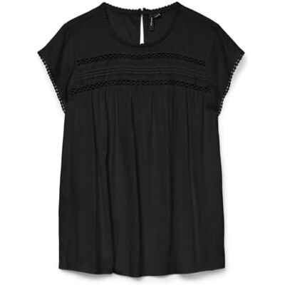 10247943 VERO MODA Vmdebbie Pleat S/L Ga Noos Top damski, czarny, M 10247943 VERO MODA Vmdebbie Pleat S/L Ga Noos Top damski, czarny, M