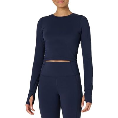 AEWM65062_Navy Amazon Essentials Damska koszulka treningowa Active FormFlex Buttery Soft Long Sleeve Slim Fit Crop Layering, granatowy, L AEWM65062_Navy Amazon Essentials Damska koszulka treningowa Active FormFlex Buttery Soft Long Sleeve Slim Fit Crop Layering, granatowy, L