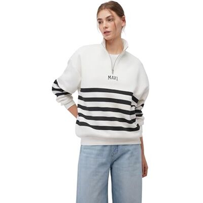 HALF ZIP SWEATSHIRT Mavi Damska bluza z zamkiem do połowy suwaka, czarny pasek, L, czarne paski, L HALF ZIP SWEATSHIRT Mavi Damska bluza z zamkiem do połowy suwaka, czarny pasek, L, czarne paski, L
