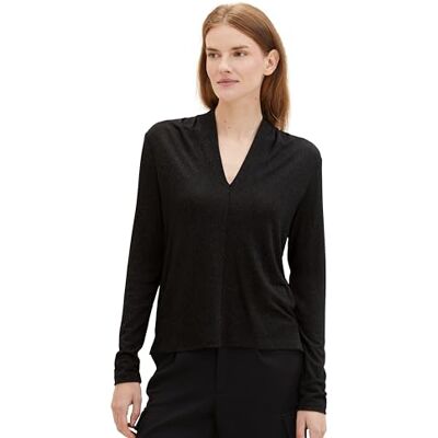 1039089 TOM TAILOR Damska koszulka z długim rękawem, 14482 – Deep Black, XXS 1039089 TOM TAILOR Damska koszulka z długim rękawem, 14482 – Deep Black, XXS