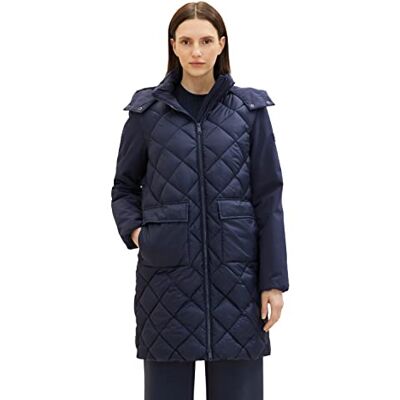 1036722 Damski pikowany płaszcz TOM TAILOR z odpinanym kapturem i kieszeniami, 10668-niebieski kapitan nieba, M 1036722 Damski pikowany płaszcz TOM TAILOR z odpinanym kapturem i kieszeniami, 10668-niebieski kapitan nieba, M