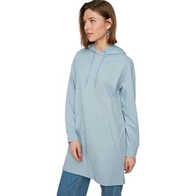 TCTAW22TW0139 Trendyol Damska prosta bluza z długim rękawem, regularna bluza hidżab, niebieski, S TCTAW22TW0139 Trendyol Damska prosta bluza z długim rękawem, regularna bluza hidżab, niebieski, S