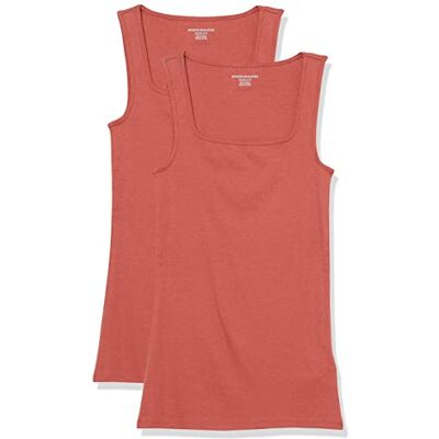 AEW30158SS22-Brnn-X-Small Amazon Essentials Damski tank top slim fit z kwadratowym dekoltem, 2 sztuki, ceglany czerwony, XS AEW30158SS22-Brnn-X-Small Amazon Essentials Damski tank top slim fit z kwadratowym dekoltem, 2 sztuki, ceglany czerwony, XS