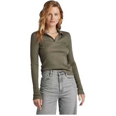 D24513 G-STAR RAW Ribbed Slim Polo z długim rękawem, Zielony (Dk Shamrock -d527-7159), L D24513 G-STAR RAW Ribbed Slim Polo z długim rękawem, Zielony (Dk Shamrock -d527-7159), L