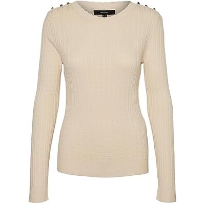 10290625 VERO MODA Vmglory Ls O-Neck Button sweter Ga Boo Sweter Kobiety, Birch/Detail:w. Gold Buttons, M 10290625 VERO MODA Vmglory Ls O-Neck Button sweter Ga Boo Sweter Kobiety, Birch/Detail:w. Gold Buttons, M