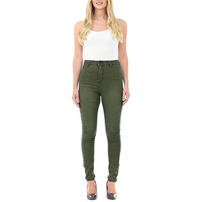 5056242859918 M17 Damskie dżinsy z wysokim stanem Skinny Fit Casual bawełniane spodnie z kieszeniami (16, czarne), Khaki, 46 5056242859918 M17 Damskie dżinsy z wysokim stanem Skinny Fit Casual bawełniane spodnie z kieszeniami (16, czarne), Khaki, 46