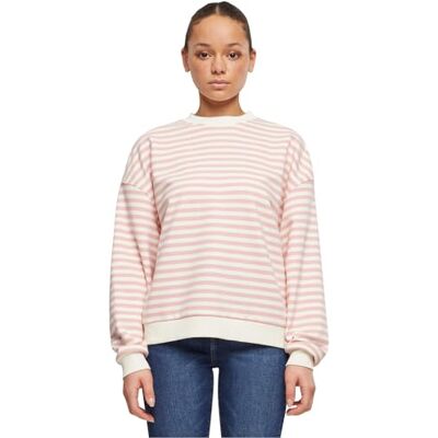 TB6135 Urban Classics Damska bluza damska oversized striped crewneck, różowy cytrynowy/biały piasek, S TB6135 Urban Classics Damska bluza damska oversized striped crewneck, różowy cytrynowy/biały piasek, S