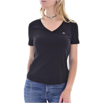 DW0DW14617 Tommy Jeans Tjw Slim Soft V Neck Tee Koszulka Kobiety, Czarny, XS DW0DW14617 Tommy Jeans Tjw Slim Soft V Neck Tee Koszulka Kobiety, Czarny, XS