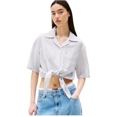 DW0DW20286 Tommy Jeans Damska koszulka TJW CRP LINEN SS SHIRT S/S, niebieska, XS, Niebieski (Colorado Blue/Stripe), XS DW0DW20286 Tommy Jeans Damska koszulka TJW CRP LINEN SS SHIRT S/S, niebieska, XS, Niebieski (Colorado Blue/Stripe), XS