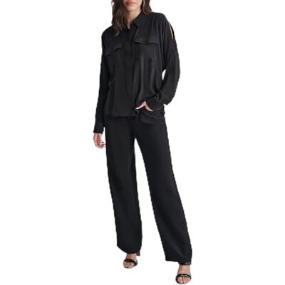 P4DM8X00 DKNY Women's Long Sleeves Cut Shoulder Button Front Bluuse, Black, Large, czarny, L P4DM8X00 DKNY Women's Long Sleeves Cut Shoulder Button Front Bluuse, Black, Large, czarny, L
