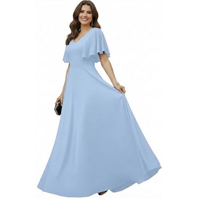 NT368_XL43 KOH KOH Damska długa elegancka sukienka koktajlowa dla druhny skromna sukienka maxi, Sky baby jasnoniebieski, XL NT368_XL43 KOH KOH Damska długa elegancka sukienka koktajlowa dla druhny skromna sukienka maxi, Sky baby jasnoniebieski, XL