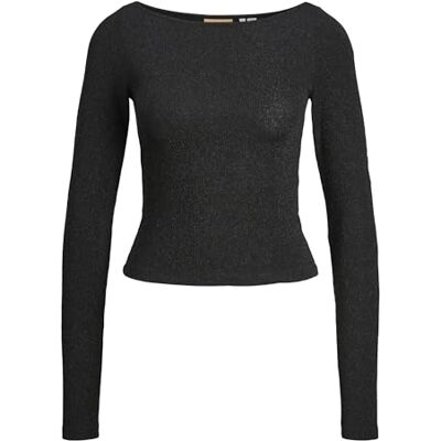 12266153 Jack & Jones JXSIGGA STR Glitter Boatneck LS Top JRS, czarny, M 12266153 Jack & Jones JXSIGGA STR Glitter Boatneck LS Top JRS, czarny, M