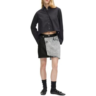 B1W120151YQ KARL LAGERFELD Jeans, Women's, Contrast Denim Mini Skirt, Washed Black Blocked, L B1W120151YQ KARL LAGERFELD Jeans, Women's, Contrast Denim Mini Skirt, Washed Black Blocked, L