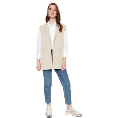 TCTSS23YL00022 Trendyol Kamizelka Beżowa Dwurzędowa, Rock,38, Skała, 36 TCTSS23YL00022 Trendyol Kamizelka Beżowa Dwurzędowa, Rock,38, Skała, 36
