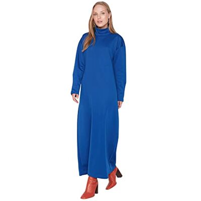 TCTAW23EB00059 Trendyol Damska damska sukienka z dzianiny midi Jile z wysokim dekoltem, niebieska, XL, NIEBIESKI, XL TCTAW23EB00059 Trendyol Damska damska sukienka z dzianiny midi Jile z wysokim dekoltem, niebieska, XL, NIEBIESKI, XL