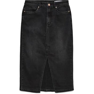 10295731-4326126 VERO MODA VMVERI HR Calf Denim Skirt GA NOOS, czarny, XS 10295731-4326126 VERO MODA VMVERI HR Calf Denim Skirt GA NOOS, czarny, XS