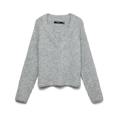 10331804-4795870 VERO MODA Vmnovah Rib Ls V-Neck sweter Noos, Medium Grey Melange, L 10331804-4795870 VERO MODA Vmnovah Rib Ls V-Neck sweter Noos, Medium Grey Melange, L