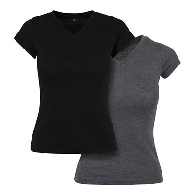 BY062A Build Your Brand Damska koszulka damska basic, 2 sztuki, z dekoltem w serek, dostępne rozmiary XS-XL, czarny/węgiel drzewny, XL BY062A Build Your Brand Damska koszulka damska basic, 2 sztuki, z dekoltem w serek, dostępne rozmiary XS-XL, czarny/węgiel drzewny, XL