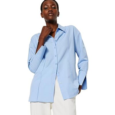 TWOAW24GO00152 TRENDYOL Damska prosta koszula z długimi rękawami plus size, Clear Blue, 34 Duże rozmiary TWOAW24GO00152 TRENDYOL Damska prosta koszula z długimi rękawami plus size, Clear Blue, 34 Duże rozmiary
