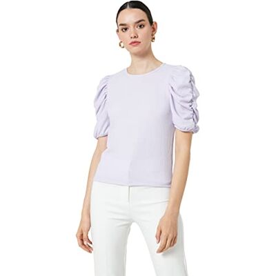 3SAK50008UK Koton Koszulka damska Shirred Sleeve Crew Neck, fioletowy (363), XL 3SAK50008UK Koton Koszulka damska Shirred Sleeve Crew Neck, fioletowy (363), XL