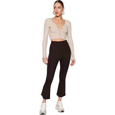 TWOAW23PL00391 Trendyol Damskie spodnie z wysokim stanem, rozkloszowane nogawki, brązowe, S, Brązowy, S TWOAW23PL00391 Trendyol Damskie spodnie z wysokim stanem, rozkloszowane nogawki, brązowe, S, Brązowy, S
