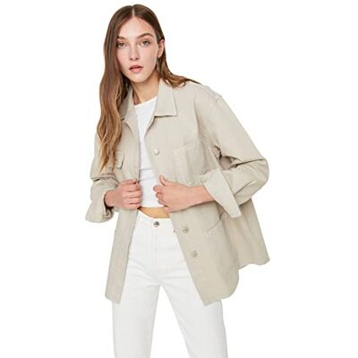 TWOAW22CE0272 Trendyol Damska prosta kurtka z długimi rękawami, Stone, L TWOAW22CE0272 Trendyol Damska prosta kurtka z długimi rękawami, Stone, L