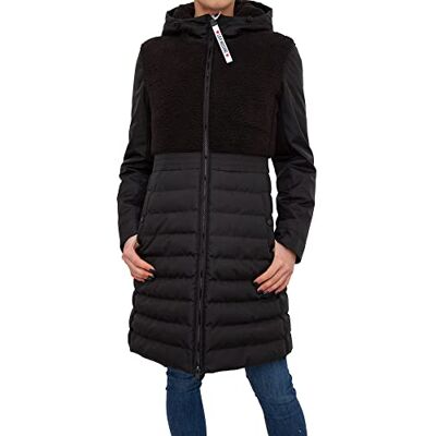 W K 529 80 T 357A Love Moschino Women's Long Padded with Hoodie in Nylon Jacket, Black, 38 W K 529 80 T 357A Love Moschino Women's Long Padded with Hoodie in Nylon Jacket, Black, 38