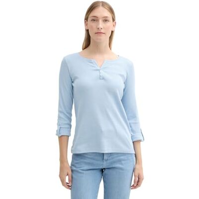 1024036 TOM TAILOR Henley damska koszulka z długim rękawem w paski z bawełny ekologicznej, 36483 Light Fjord Blue White Stripe, XS 1024036 TOM TAILOR Henley damska koszulka z długim rękawem w paski z bawełny ekologicznej, 36483 Light Fjord Blue White Stripe, XS