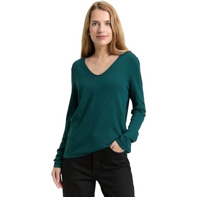 1012976 TOM TAILOR Damski sweter z dzianiny z dekoltem w serek, 12818 Deep Meadow Green, XXL 1012976 TOM TAILOR Damski sweter z dzianiny z dekoltem w serek, 12818 Deep Meadow Green, XXL