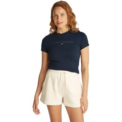DW0DW20315 Tommy Jeans Damska koszulka TJW SLIM TONAL LINEAR TEE EXT S/S T-Shirt, niebieska, XXS, Niebieski (Dark Night Navy), XXS DW0DW20315 Tommy Jeans Damska koszulka TJW SLIM TONAL LINEAR TEE EXT S/S T-Shirt, niebieska, XXS, Niebieski (Dark Night Navy), XXS