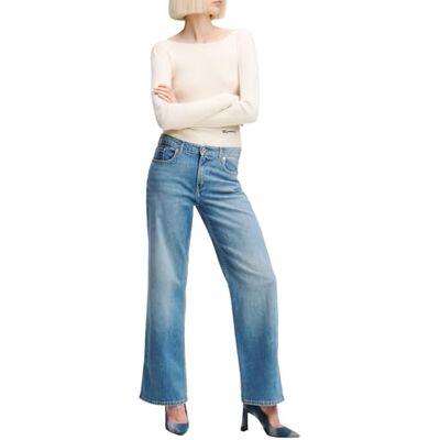 A1W10035 Jeansy Karl Lagerfeld, Damskie, Średni Stan, Luźne Denim Z Rozcięciem, Luźna Nogawka, Niebieski, 2432 A1W10035 Jeansy Karl Lagerfeld, Damskie, Średni Stan, Luźne Denim Z Rozcięciem, Luźna Nogawka, Niebieski, 2432