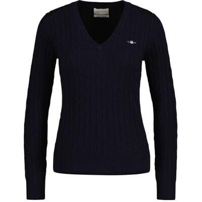4800101 GANT Damski sweter ze stretchu, bawełna, dekolt w serek, Evening Blue, Standard, niebieski (Evening Blue), XL 4800101 GANT Damski sweter ze stretchu, bawełna, dekolt w serek, Evening Blue, Standard, niebieski (Evening Blue), XL