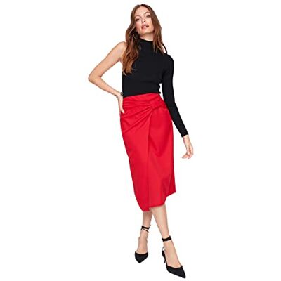 TWOAW23ET00128 Trendyol Damska spódnica midi asymetryczna ołówkowa tkana spódnica, Czerwony, 60 TWOAW23ET00128 Trendyol Damska spódnica midi asymetryczna ołówkowa tkana spódnica, Czerwony, 60