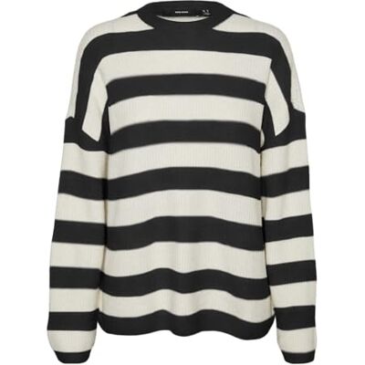 10304688 VERO MODA Vmnatahlie Ls O-Neck sweter Ga Noos sweter z dzianiny, Czarny/szczegóły: małe paski brzoza, M 10304688 VERO MODA Vmnatahlie Ls O-Neck sweter Ga Noos sweter z dzianiny, Czarny/szczegóły: małe paski brzoza, M