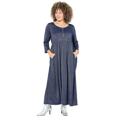 832703 Ulla Popken Damska sukienka midi, duże rozmiary, plus size, brokat, linia A, okrągły dekolt, rękaw 3/4, Atrament niebieski, 58-60 832703 Ulla Popken Damska sukienka midi, duże rozmiary, plus size, brokat, linia A, okrągły dekolt, rękaw 3/4, Atrament niebieski, 58-60