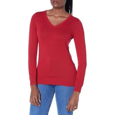 WAE35005FL18-Rd-2XL Amazon Essentials Damski klasyczny krój, lekki sweter z długim rękawem i dekoltem w serek (dostępny w rozmiarze plus), czerwony, XXL WAE35005FL18-Rd-2XL Amazon Essentials Damski klasyczny krój, lekki sweter z długim rękawem i dekoltem w serek (dostępny w rozmiarze plus), czerwony, XXL