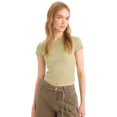 E0287AX DeFacto Damska koszulka oversize Crop Tops – klasyczna koszulka basic dla kobiet – wygodna koszulka oversize dla kobiet LT.Green XL, zielony, XL E0287AX DeFacto Damska koszulka oversize Crop Tops – klasyczna koszulka basic dla kobiet – wygodna koszulka oversize dla kobiet LT.Green XL, zielony, XL