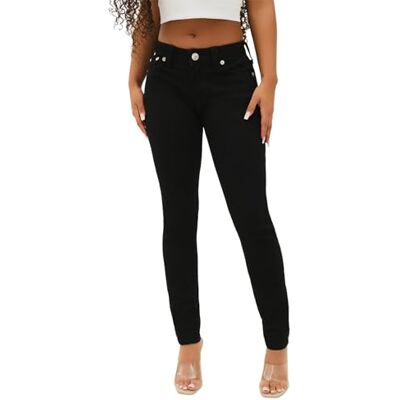 208800 True Religion Damskie dżinsy Halle Mid Rise Super Skinny Fit Denim Single Needle Stitching, Czarne płukanie ciała, 25 208800 True Religion Damskie dżinsy Halle Mid Rise Super Skinny Fit Denim Single Needle Stitching, Czarne płukanie ciała, 25