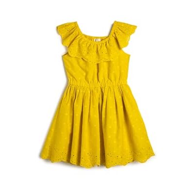 3SKG80185AW Koton Girls's Midi Ruffle Cutwork Detail Shoulder Off Cotton Lined Dress, żółty (152), 5-6 Lat 3SKG80185AW Koton Girls's Midi Ruffle Cutwork Detail Shoulder Off Cotton Lined Dress, żółty (152), 5-6 Lat