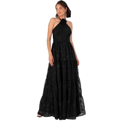 PL4-3136 Maya Deluxe Damska sukienka damska Maxi Ladies bez rękawów, kwiatowy gorset, szyfon, żakard, linia A-line Tiered Evening Occasion Prom Dress, czarny, 44 PL4-3136 Maya Deluxe Damska sukienka damska Maxi Ladies bez rękawów, kwiatowy gorset, szyfon, żakard, linia A-line Tiered Evening Occasion Prom Dress, czarny, 44