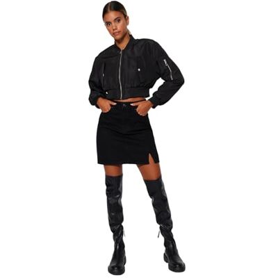 TWOAW23ET00285 TRENDYOL Women's Damski Mini Bodycone linia A tkanina tkana spódnica Skirt, czarna, 36, Schwarz, 36 TWOAW23ET00285 TRENDYOL Women's Damski Mini Bodycone linia A tkanina tkana spódnica Skirt, czarna, 36, Schwarz, 36