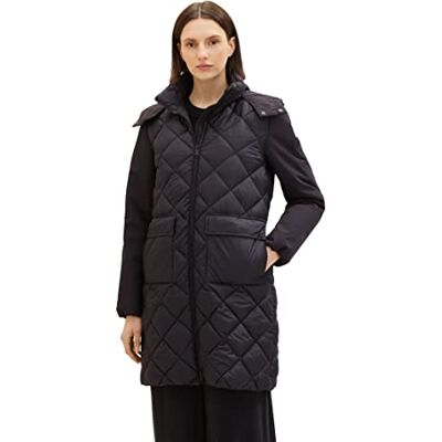 1036722 Damski pikowany płaszcz TOM TAILOR z odpinanym kapturem i kieszeniami, 14482-głęboka czerń, M 1036722 Damski pikowany płaszcz TOM TAILOR z odpinanym kapturem i kieszeniami, 14482-głęboka czerń, M